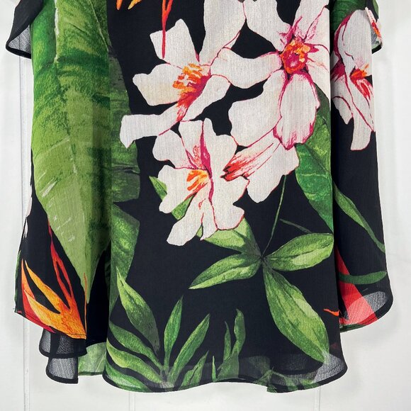Lauren Ralph Lauren Flutter Sleeve Blouse Floral Tropical Tie Neck Size Medium - Picture 4 of 15